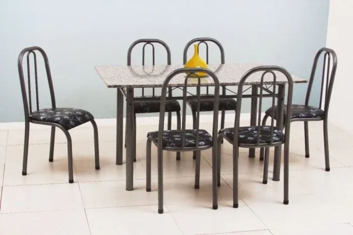 Conjunto de mesa de granito com 6 cadeiras- 12x sem juros