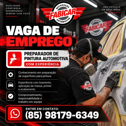 Vaga de Emprego! Preparador Pintura automotivo Vaga Preparador Pintor