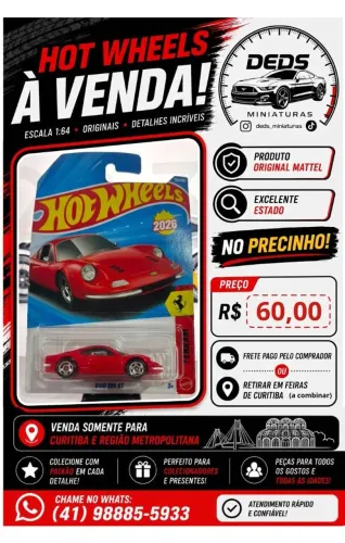 HotWheels Ferrari Dino - Original Mattel (Novo no Blister)