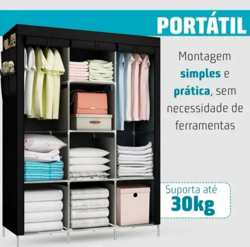 Guarda Roupa Dobrável Organizador Colmeia Preto 8 Prateleiras, novo direto da fabrica, est