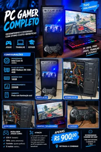 ? PC Gamer Completo i5 + RX 550 4GB + 16GB RAM - R$ 900 ?<br>