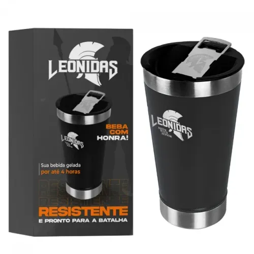Copo Térmico Leonidas 473ml Com Tampa E Abridor - Preto (Novo)
