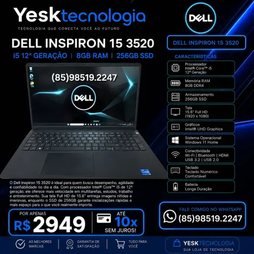 Promoção Imperdível Notebook Dell i5 12ª SSD 256GB 8GB RAM DDR4 Até 10x Sem Juros