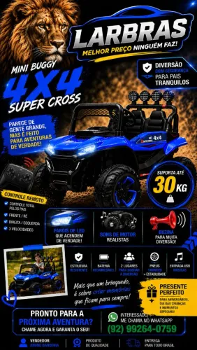 Carro Elétrico Infantil Super Cross Azul 12V