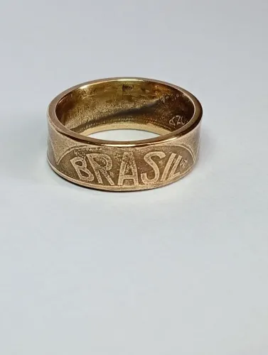 Anel aro 11feito artesanalmente de uma moeda dourada de 1000 Réis