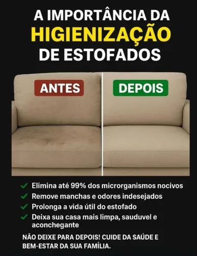 LAVAGEM E HIGIENIZAÇÃO DE ESTOFADOS EM GERAL: SOFÁS, COLCHÃO, TAPETE, CARRO E ETC.
