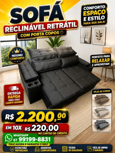 Sofá em 10 X no cartão de crédito novo reclinável retrátil 