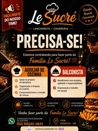 Contrata para cafeteria restaurante e lanchonete