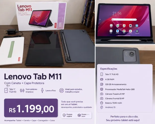 Tablet M11 Novo + Acessórios e Caneta Digital