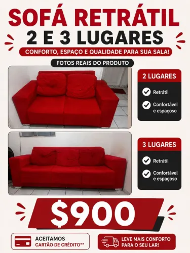 Sofá retrátil de dois e três lugares 