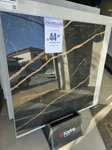 Piso Polido Semi grés 75x75 Karina Black Gold Retificado