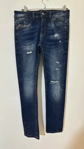 Calça jeans masculina skinny azul escura destroyed renner tamanho 38