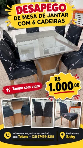 Mesa de Jantar retangular com 6 cadeiras
