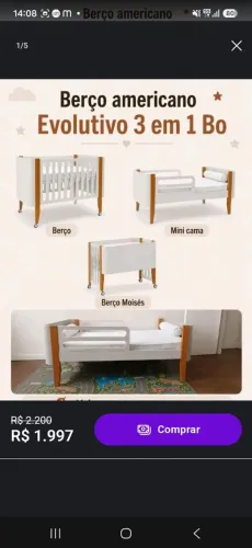 Berço Bo Palha 3 em 1 Cia com Colchão