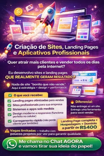 Criação de Sites, Landing Pages e Aplicativos Profissionais 