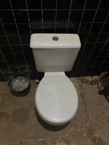 Vaso Sanitário Azul-Claro com Caixa Acoplada e Assento
