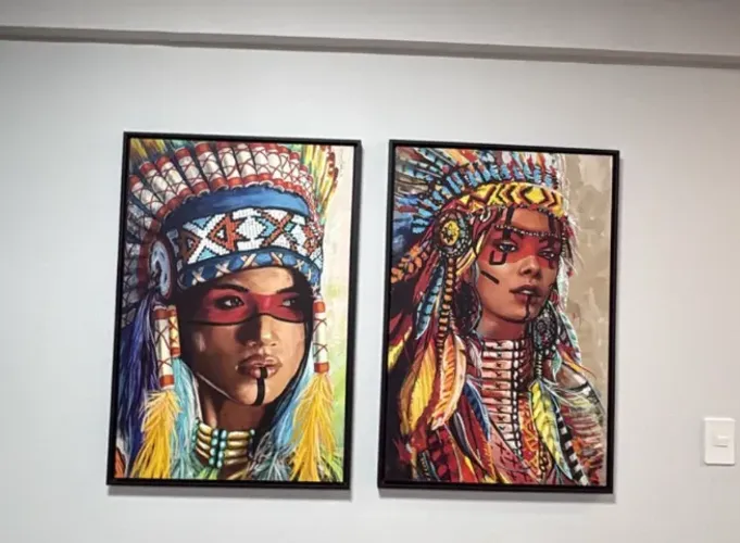 Kit 2 Quadros Decorativos Índias Apaches - Arte Indígena!