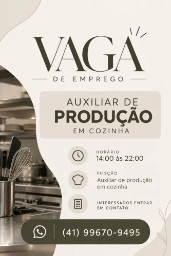VAGA DE EMPREGO INÍCIO IMEDIATO