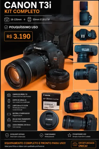CANON EOS REBEL T3i + 2 LENTES ? KIT COMPLETO E POUQUÍSSIMO USADO