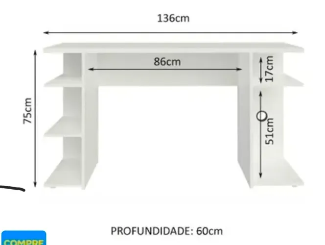 Mesa para Computador Gamer Escrivaninha 9409 Madesa - Branco