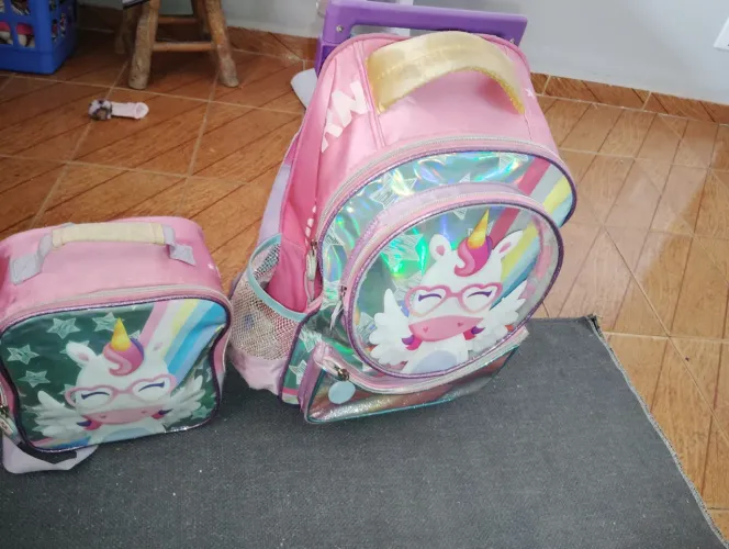 Mochila de rodinha com lancheira unicórnio 