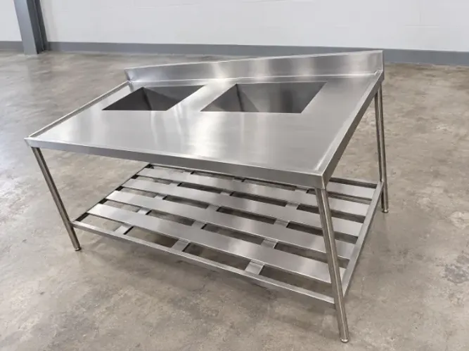 Pia industrial inox 1,50 m com 2 bojos - fabricação própria