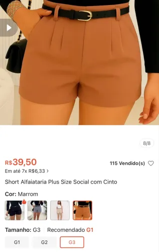 Short alfaiataria pluz size 