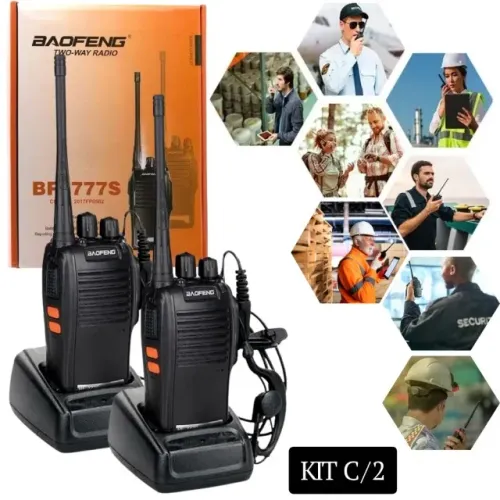 Kit 2 Rádio Comunicador Walk Talk HT UHF 16 Canais Baofeng Longo Alcance