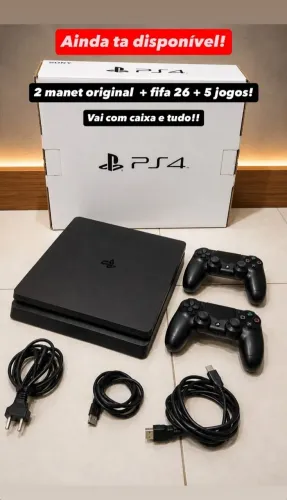 PLAYSTATION 4 SEMI-NOVO 2 MANETE ORIGINAL + FIFA 26 + 5 JOGOS E CAIXA ORIGINAL