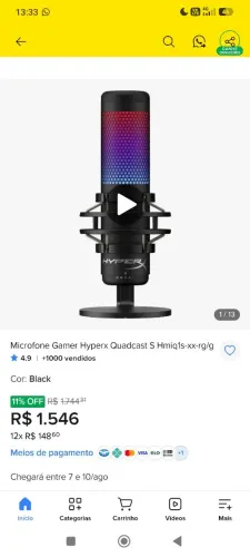 Microfone quadcast s rgb hyperx