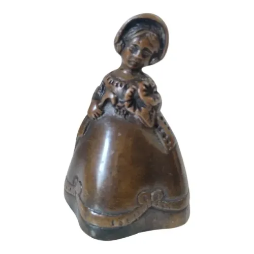 Antiga Sineta Campainha em Bronze Figura Camponesa com Badalo