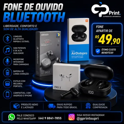 Fone Bluetooth Sem Fio | Android e iPhone | Som Premium | Pronta Entrega