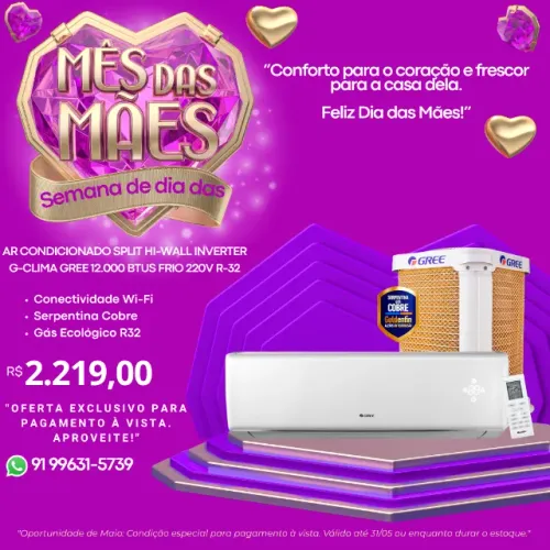 Ar Condicionado Split Hi-Wall Inverter G-Clima Gree 12.000 BTUs Frio 220V R-32