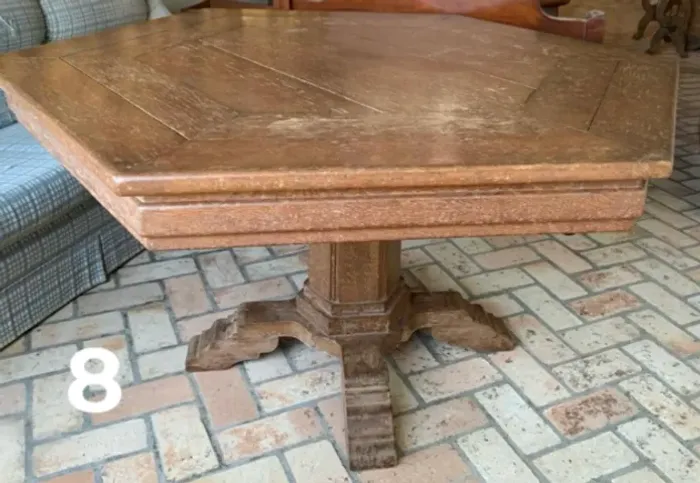Mesa de jogos sextavada em madeira angelim maciço - linda peça única