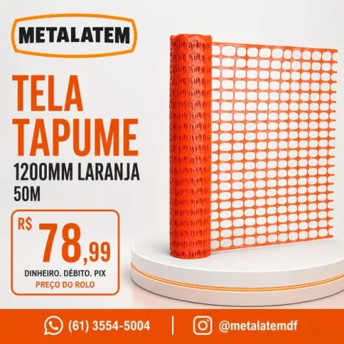 Tela Tapume Laranja 1,20m x 50 Metros