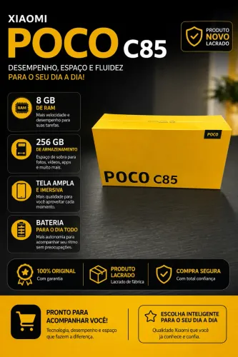Smartphone Xiaomi POCO C85. 8gb de RAM 256gb de armazenamento. Novo lacrado