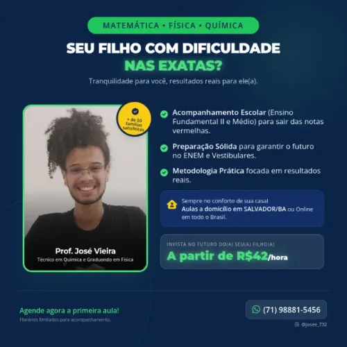 Professor Particular de Matemática, Física e Química - Presencial e Online