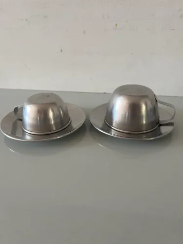 2 conjunto xícara pires inox