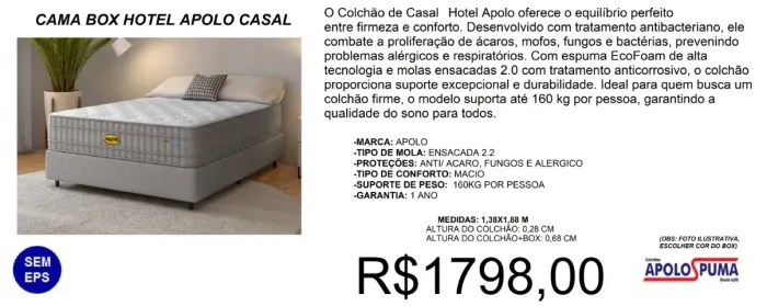 Cama box casal colchão molas apolo hotel dupla face - excelente qualidade