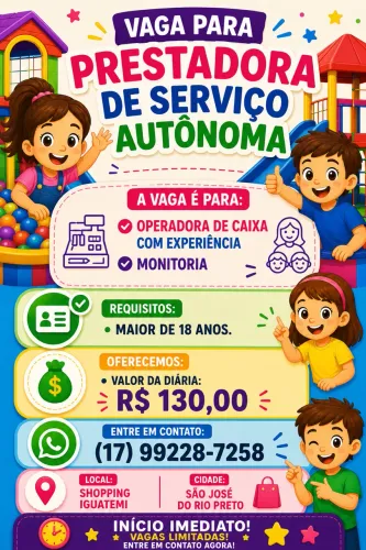 Vaga para caixa e monitora