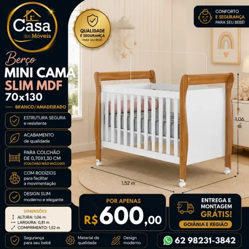 Berco Mini Cama Slim Mdf 70x130 - Branco/amadeirado