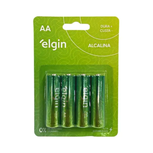 Pilha Alcalina AA Palito Elgin Blister Com 4 Unidades