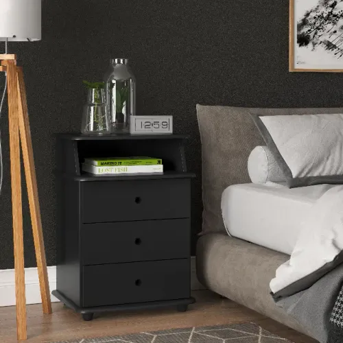 Mesa de Cabeceira Luxo 3 Gavetas Preto Até 12x - Frete Grátis