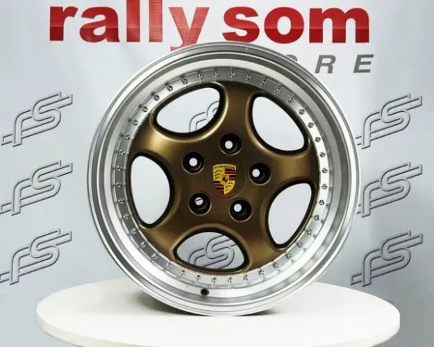 Jogo de Roda Porsche Gemballa Dourada Borda Prata 5x130 - 18x8 e 18x9,5 Offset 50