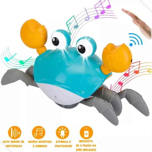 brinquedo caranguejo fujão toca musica sensor indução robô - azul