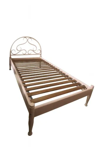 1 Cama vintage de solteiro, cabeceira vergada em laca rosa