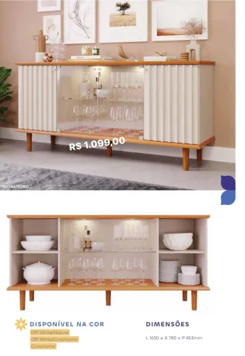 Buffet Janice Com Led e Portas de Vidro Novo 