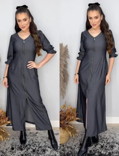 vestido longo jeans preto