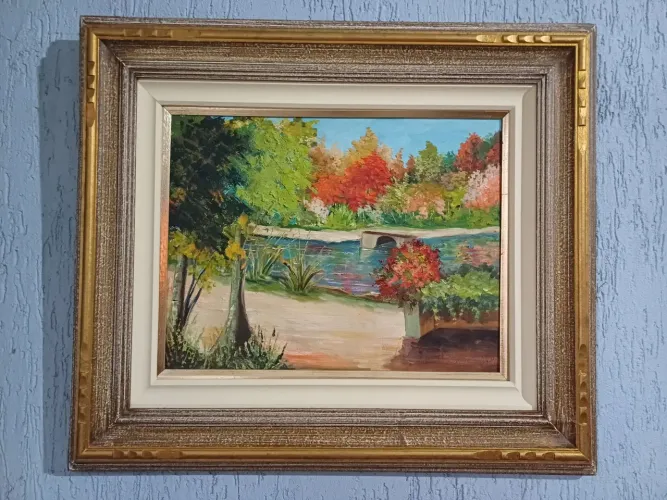 Quadro Pintura Paisagem com Moldura Dourada