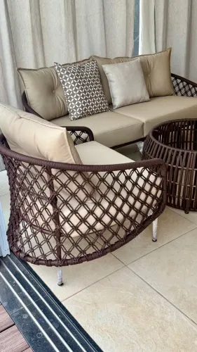 Sofa area externa gourmet varanda alumínio corda nautica 